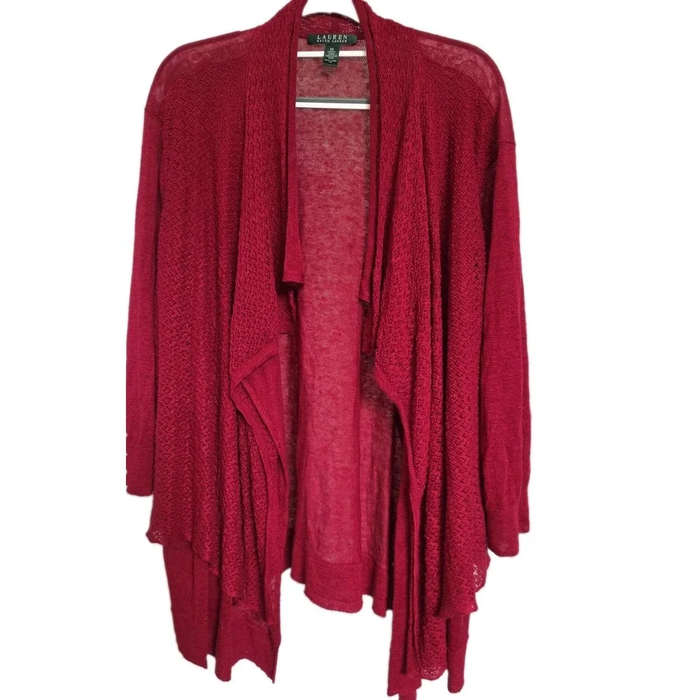 Lauren Ralph Lauren Womens Quiet Luxury Linen Waterfall Cardigan Womens Size 3XL
